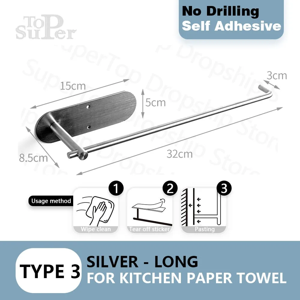 Self Adhesive Toilet Paper Holder No Punching Wall Mounted Paper Towel Holder Shelf Home Appliance Kitchen Bathroom Accessories