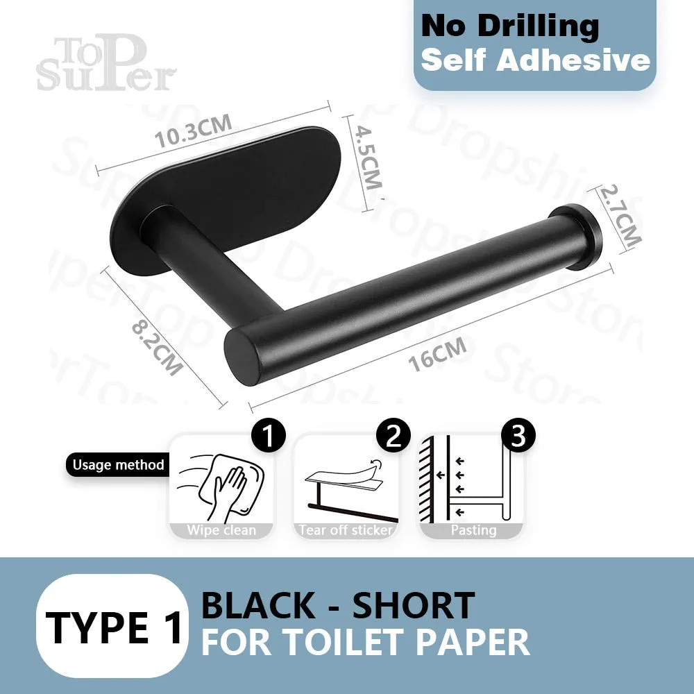 Self Adhesive Toilet Paper Holder No Punching Wall Mounted Paper Towel Holder Shelf Home Appliance Kitchen Bathroom Accessories