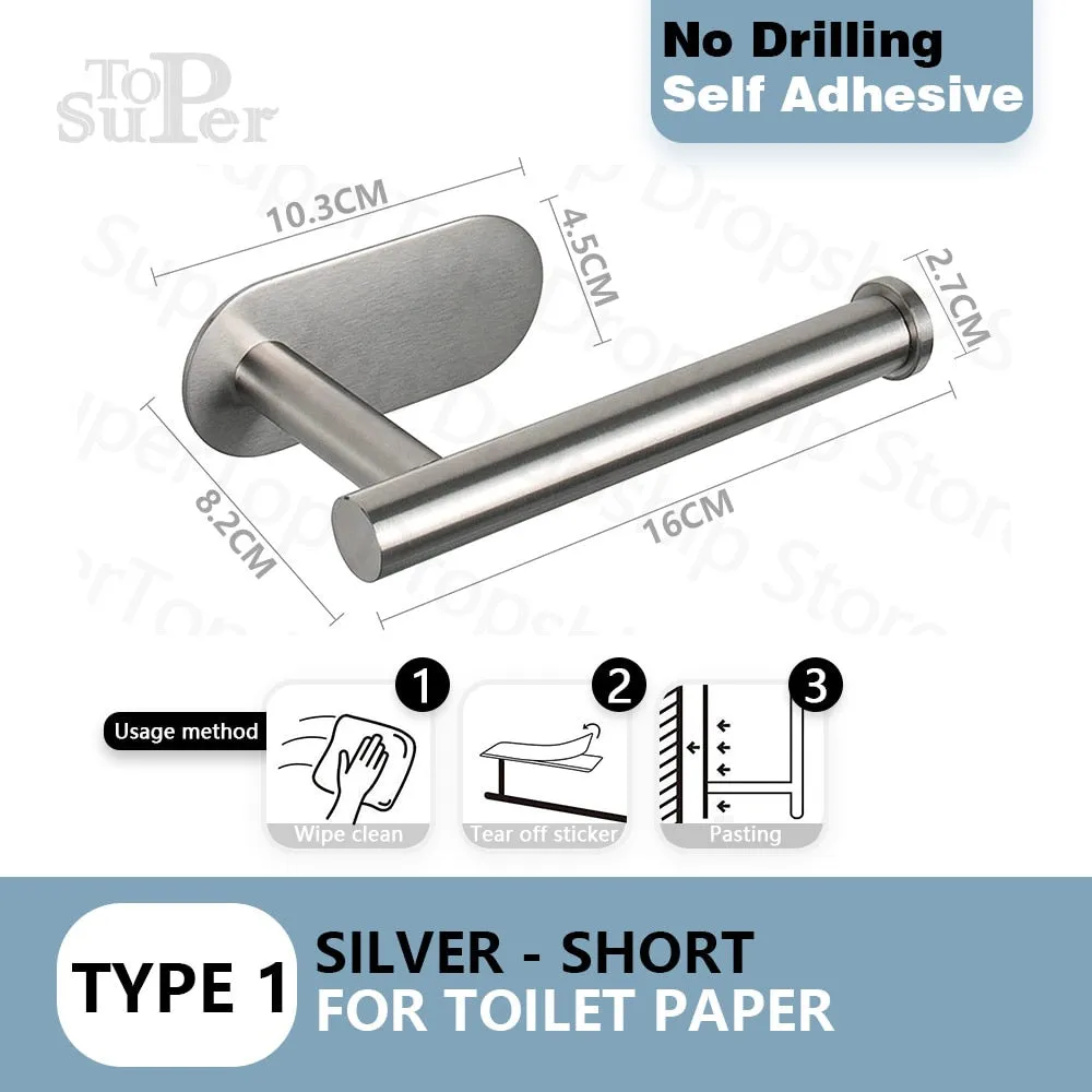 Self Adhesive Toilet Paper Holder No Punching Wall Mounted Paper Towel Holder Shelf Home Appliance Kitchen Bathroom Accessories