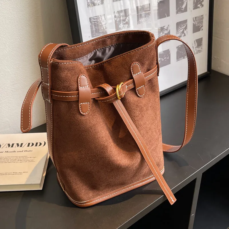 Shoulder Messenger Bag Frosted Bucket Bag