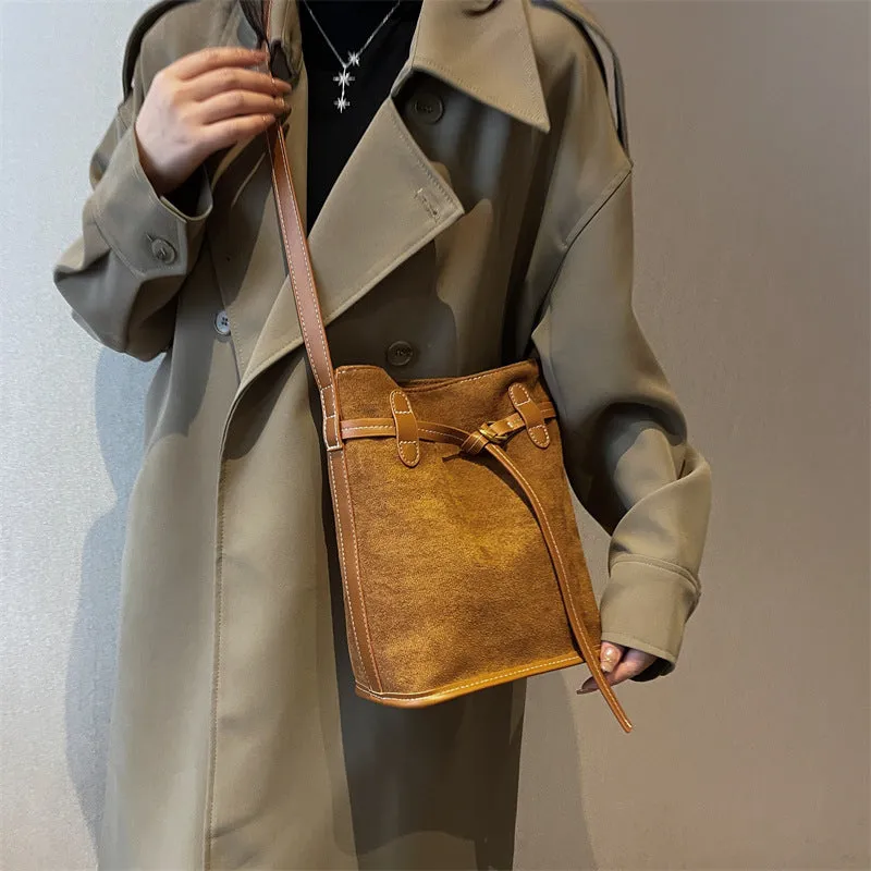 Shoulder Messenger Bag Frosted Bucket Bag