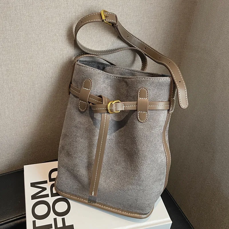 Shoulder Messenger Bag Frosted Bucket Bag