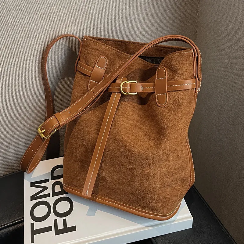 Shoulder Messenger Bag Frosted Bucket Bag