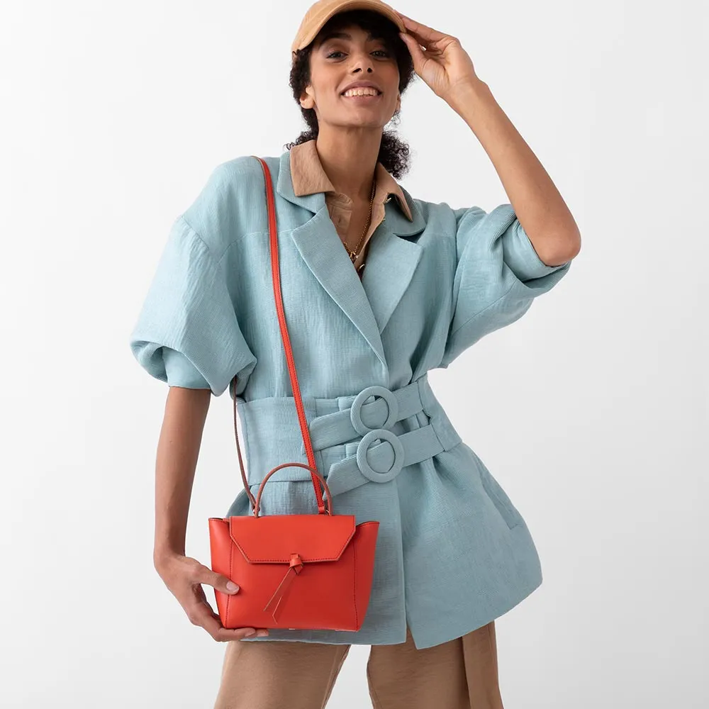 Siena Mini Leather Satchel Crossbody Bag - Orange