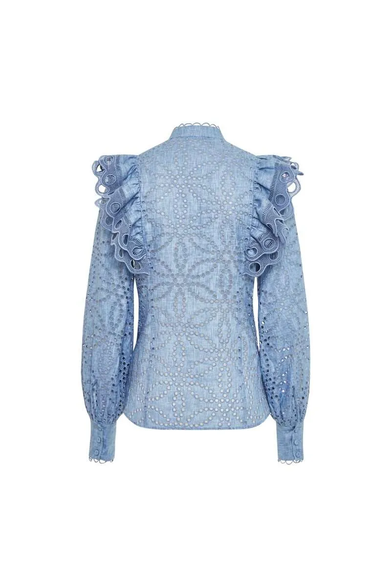 Statement Blouse with Macrame Details - Blue