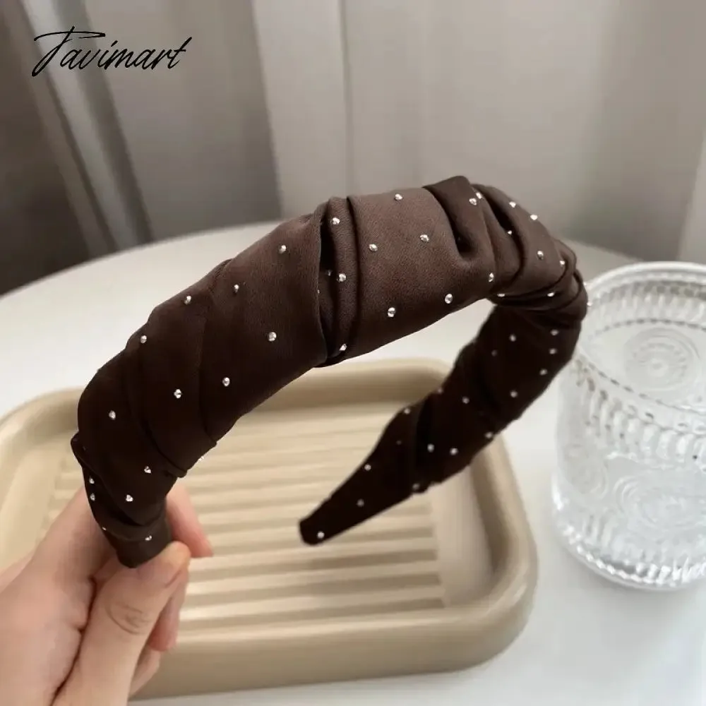 Tavimart Luxury Rhinestone Folds Thick Hairbands Headbands Women Girls Dot Bead Solid Wide Hair Hoop Scrunchies Hair Accessories Fashion