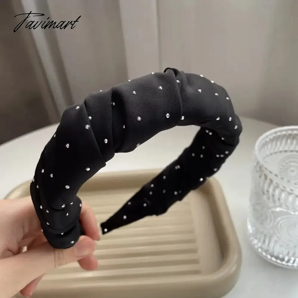 Tavimart Luxury Rhinestone Folds Thick Hairbands Headbands Women Girls Dot Bead Solid Wide Hair Hoop Scrunchies Hair Accessories Fashion