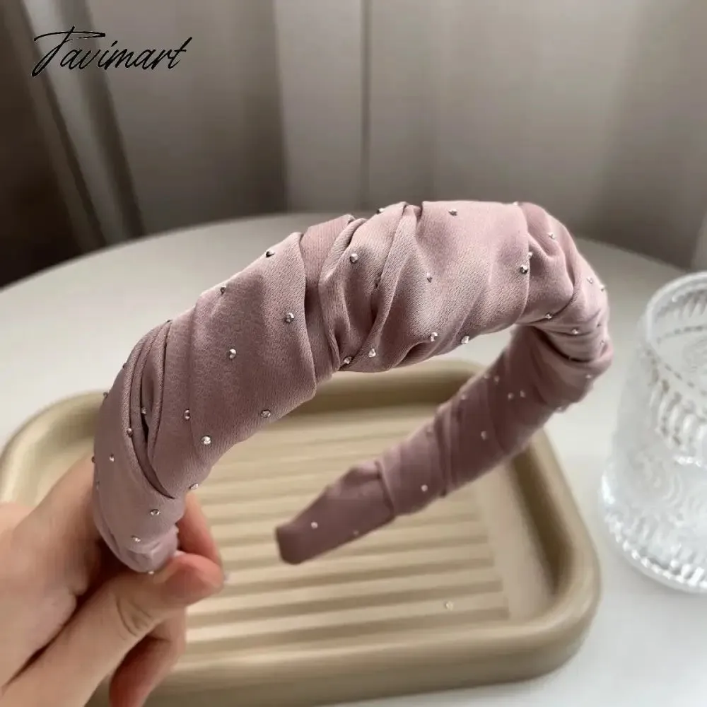 Tavimart Luxury Rhinestone Folds Thick Hairbands Headbands Women Girls Dot Bead Solid Wide Hair Hoop Scrunchies Hair Accessories Fashion