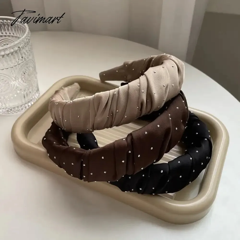 Tavimart Luxury Rhinestone Folds Thick Hairbands Headbands Women Girls Dot Bead Solid Wide Hair Hoop Scrunchies Hair Accessories Fashion