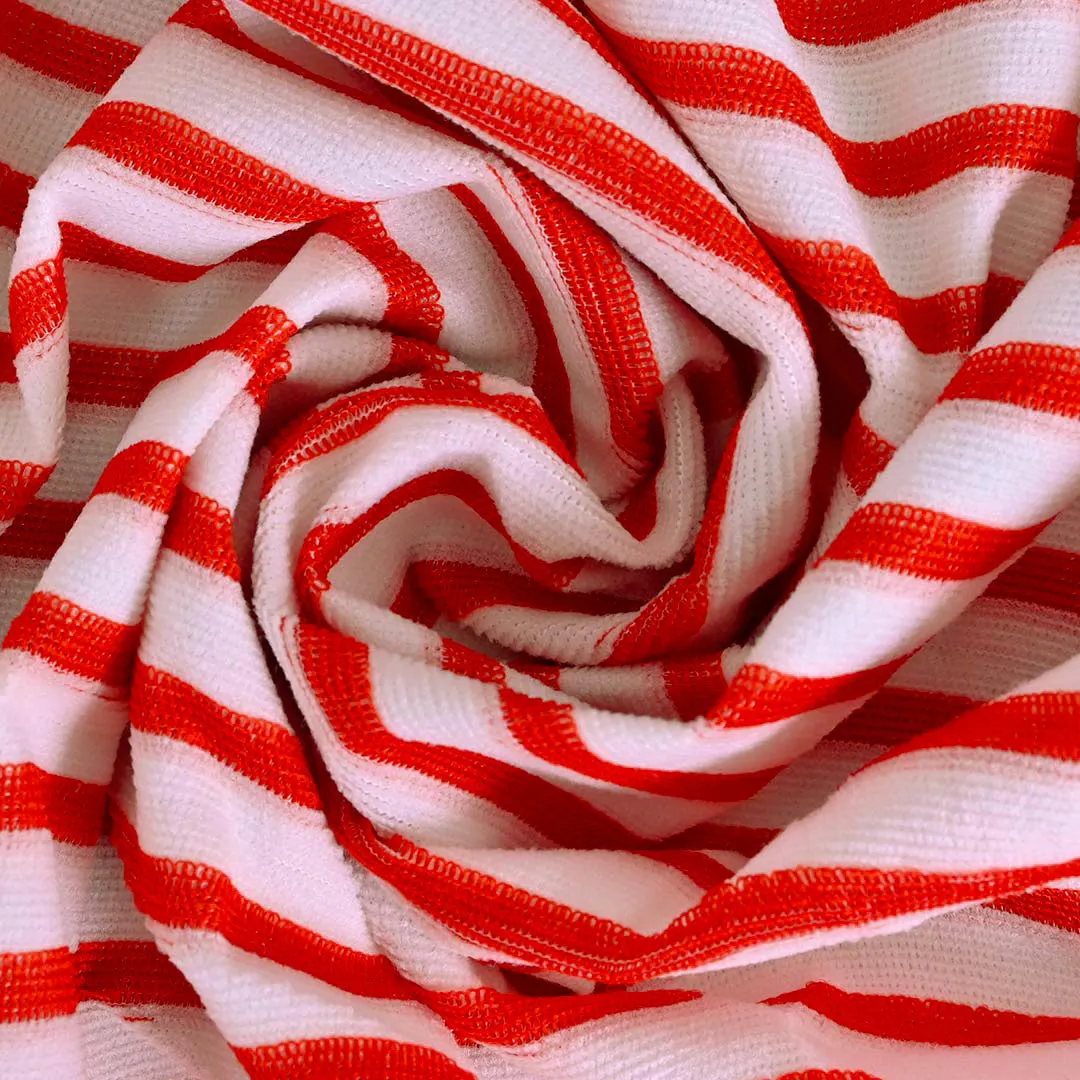 Terry Towel Stripe 100% Waterproof Mattress Protector- Red