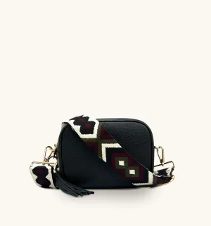 The Tassel Black Leather Crossbody Bag With Port & Olive Diamond Strap