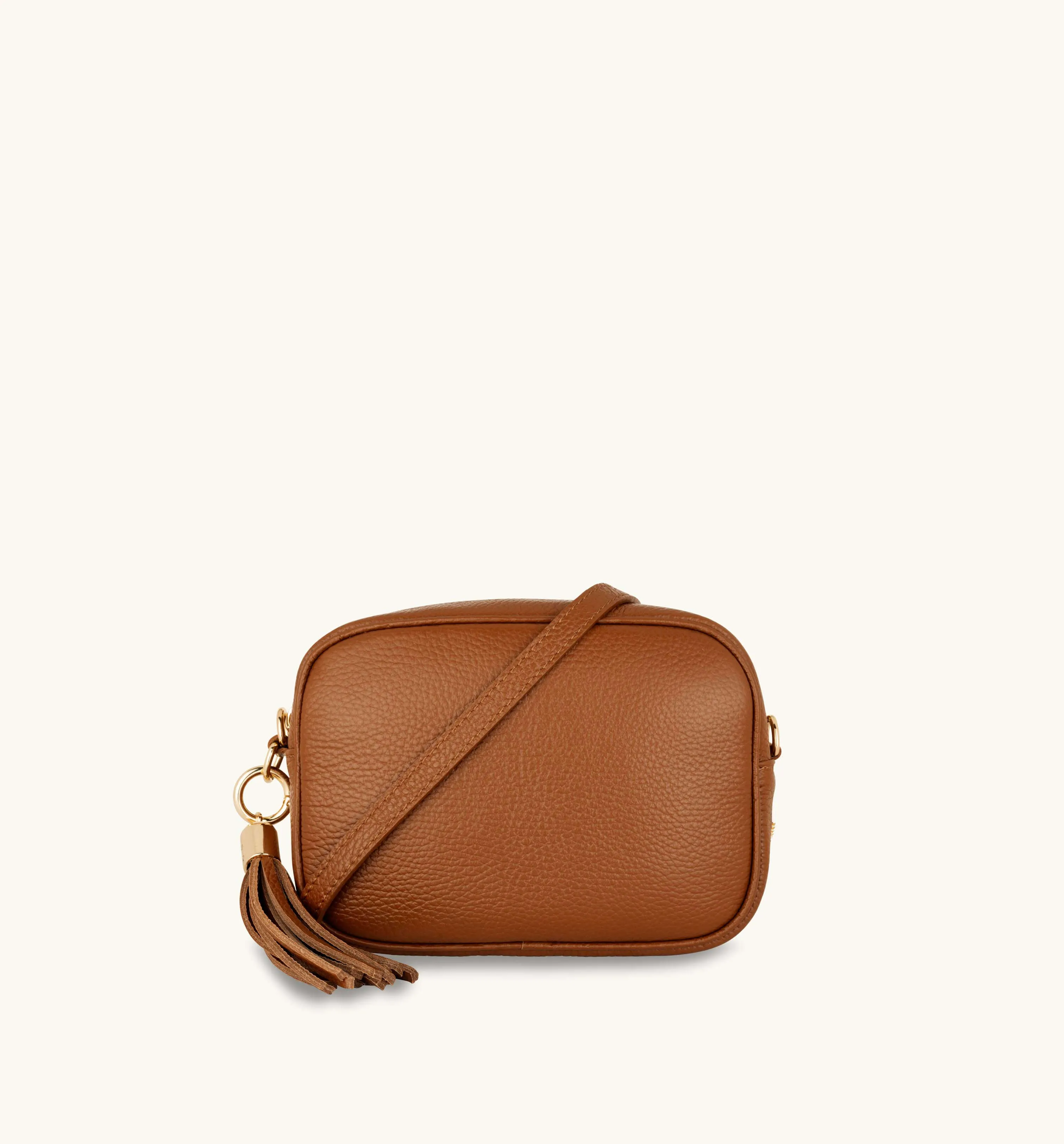 The Tassel Tan Leather Crossbody Bag With Navy Leopard Strap