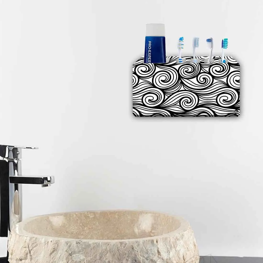 Toothbrush Organizer for Wall with Waves Pattern Printed