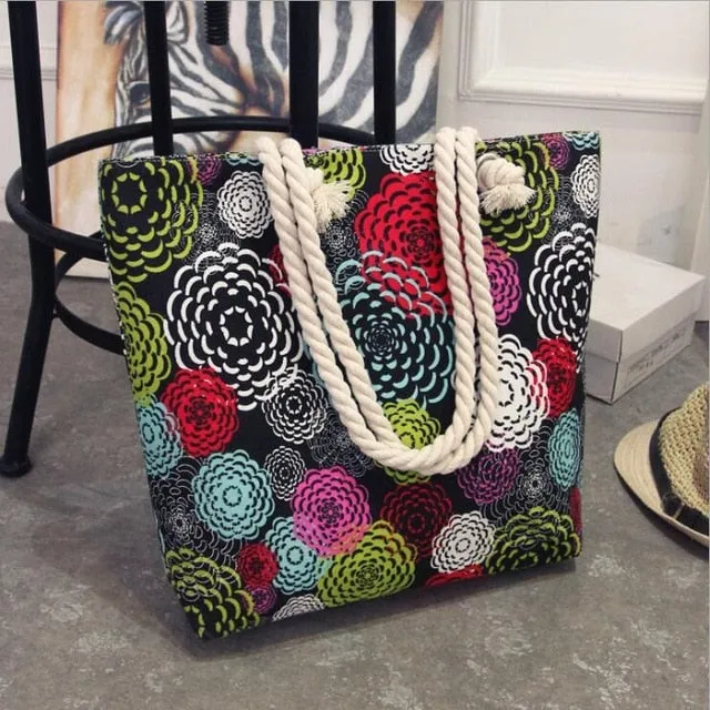 Tote Ladies Casual -Colorful Artsy Rope handles Beach Bag Tote
