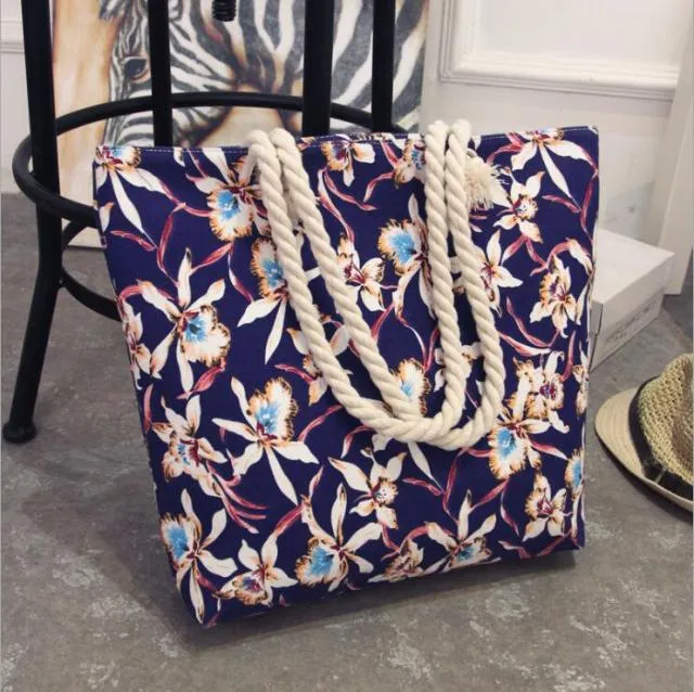 Tote Ladies Casual -Colorful Artsy Rope handles Beach Bag Tote