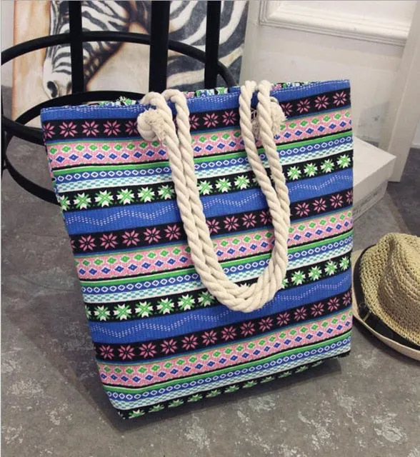 Tote Ladies Casual -Colorful Artsy Rope handles Beach Bag Tote