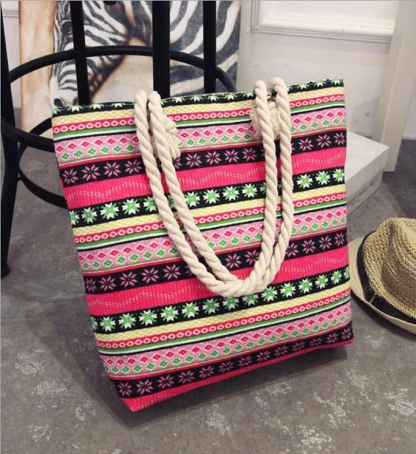 Tote Ladies Casual -Colorful Artsy Rope handles Beach Bag Tote