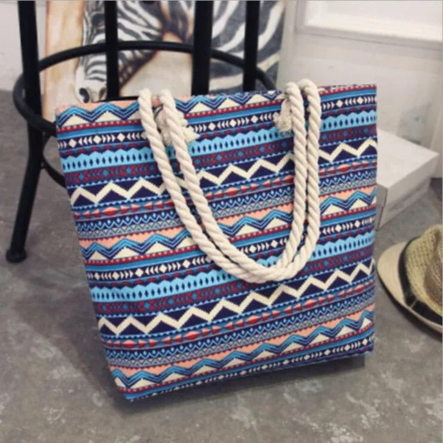 Tote Ladies Casual -Colorful Artsy Rope handles Beach Bag Tote