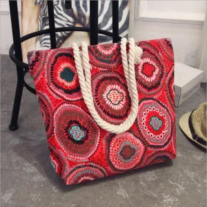Tote Ladies Casual -Colorful Artsy Rope handles Beach Bag Tote