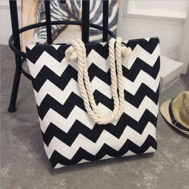 Tote Ladies Casual -Colorful Artsy Rope handles Beach Bag Tote