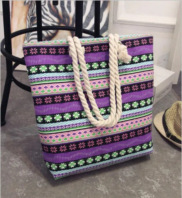 Tote Ladies Casual -Colorful Artsy Rope handles Beach Bag Tote