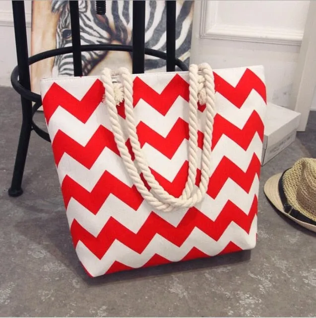 Tote Ladies Casual -Colorful Artsy Rope handles Beach Bag Tote