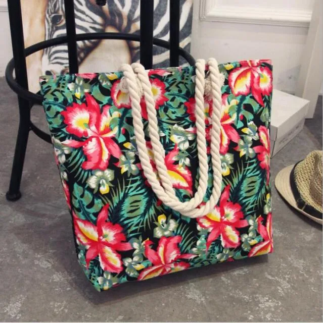 Tote Ladies Casual -Colorful Artsy Rope handles Beach Bag Tote