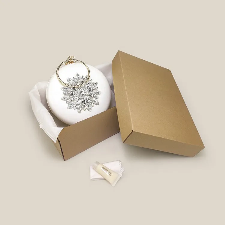 Trendy Rhinestone Round Diamond White Clutch Bag