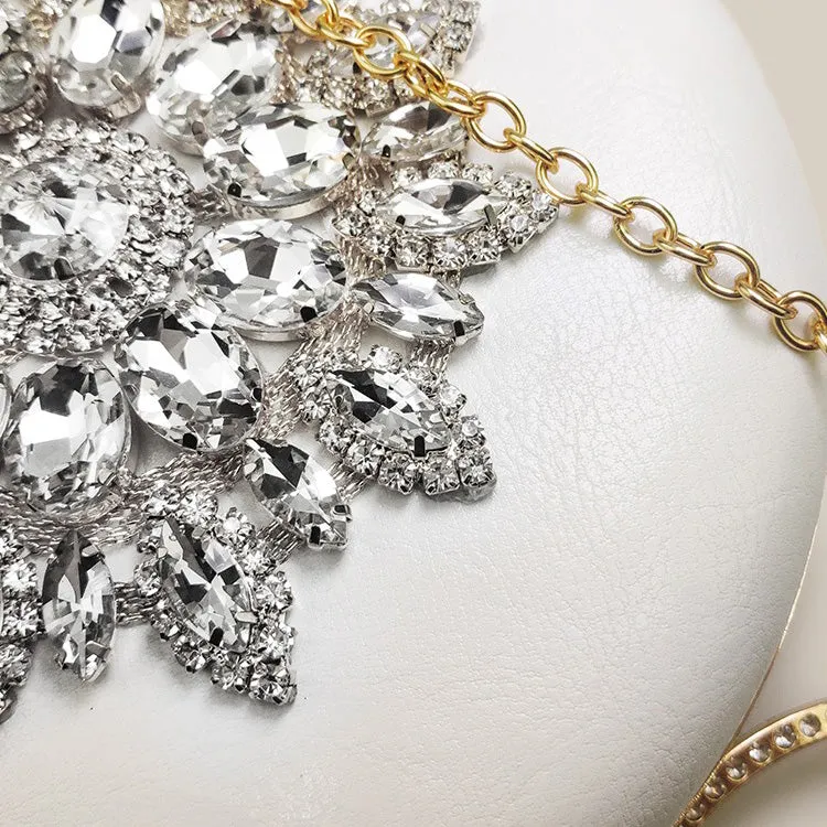 Trendy Rhinestone Round Diamond White Clutch Bag