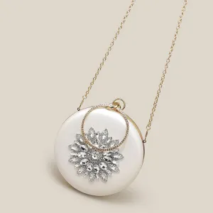 Trendy Rhinestone Round Diamond White Clutch Bag