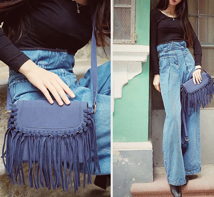 Vegan Leather Fringe Crossbody Bag for Women Boho Purses Wome's Satchel Bag