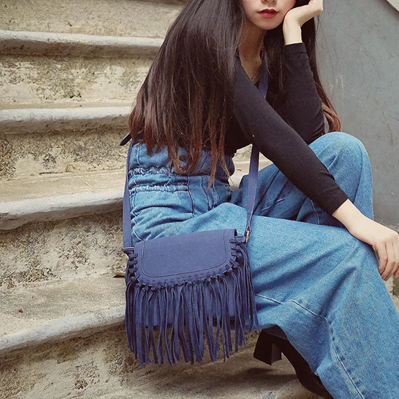 Vegan Leather Fringe Crossbody Bag for Women Boho Purses Wome's Satchel Bag