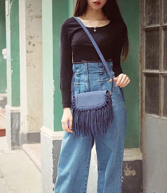 Vegan Leather Fringe Crossbody Bag for Women Boho Purses Wome's Satchel Bag