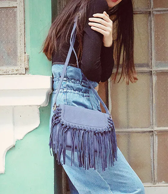 Vegan Leather Fringe Crossbody Bag for Women Boho Purses Wome's Satchel Bag