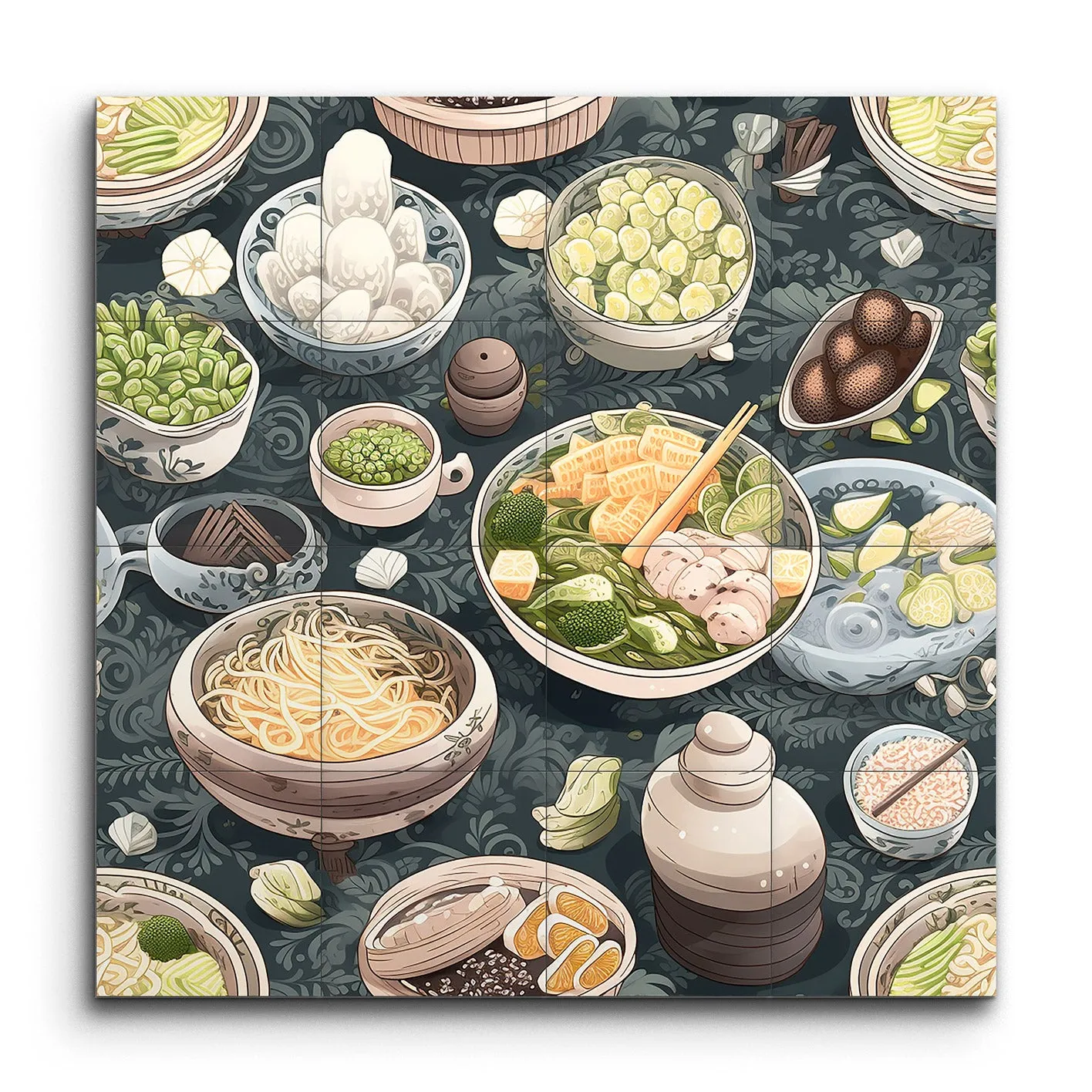 Vibrant Asian Cuisine Overhead Illustration