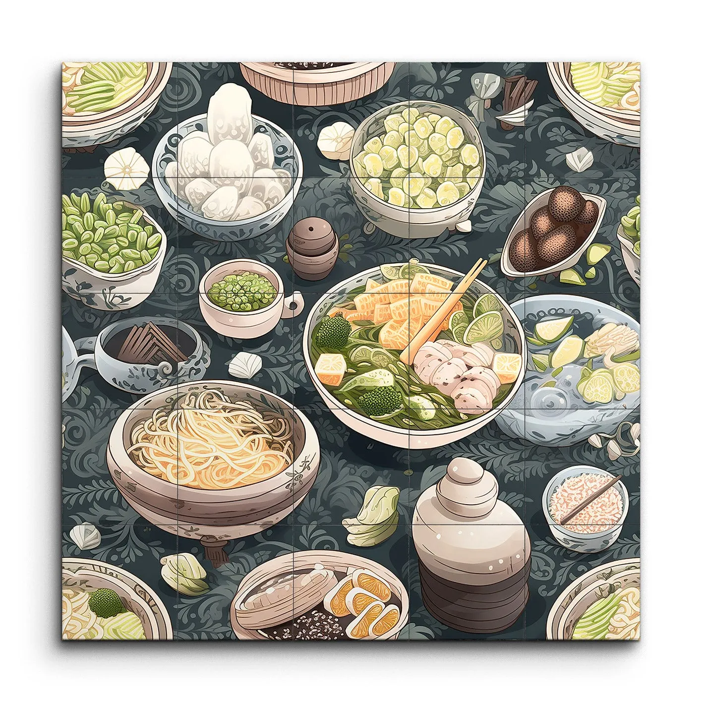Vibrant Asian Cuisine Overhead Illustration