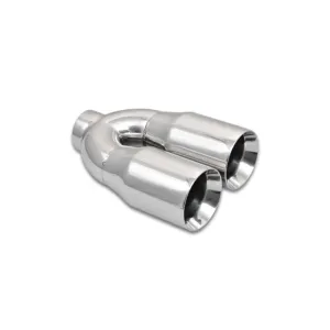 Vibrant Performance Weld-On Exhaust Tip - 2-1/2 in Inlet - 3-1/2 in Dual Outlet - 10 in Long - Double Wall - Beveled Edge - Stainless - Polished