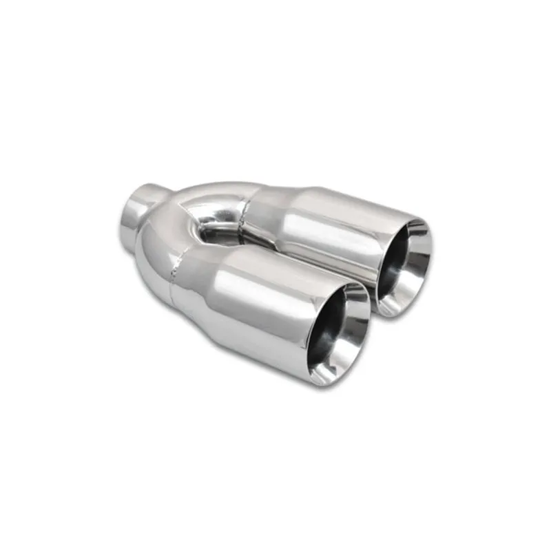 Vibrant Performance Weld-On Exhaust Tip - 2-1/2 in Inlet - 3-1/2 in Dual Outlet - 10 in Long - Double Wall - Beveled Edge - Stainless - Polished