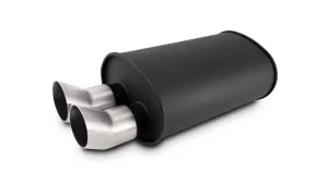 Vibrant STREETPOWER FLAT BLACK Oval Muffler with Dual 304SS Brushed Tips; Inlet ID: 2.50" (63.5mm) Tip OD: 3.00" (76.2mm); Muffler Body Size: 9.5"W x 6.75"H x 15"L; Tip Location: Offset Bottom  - 12335