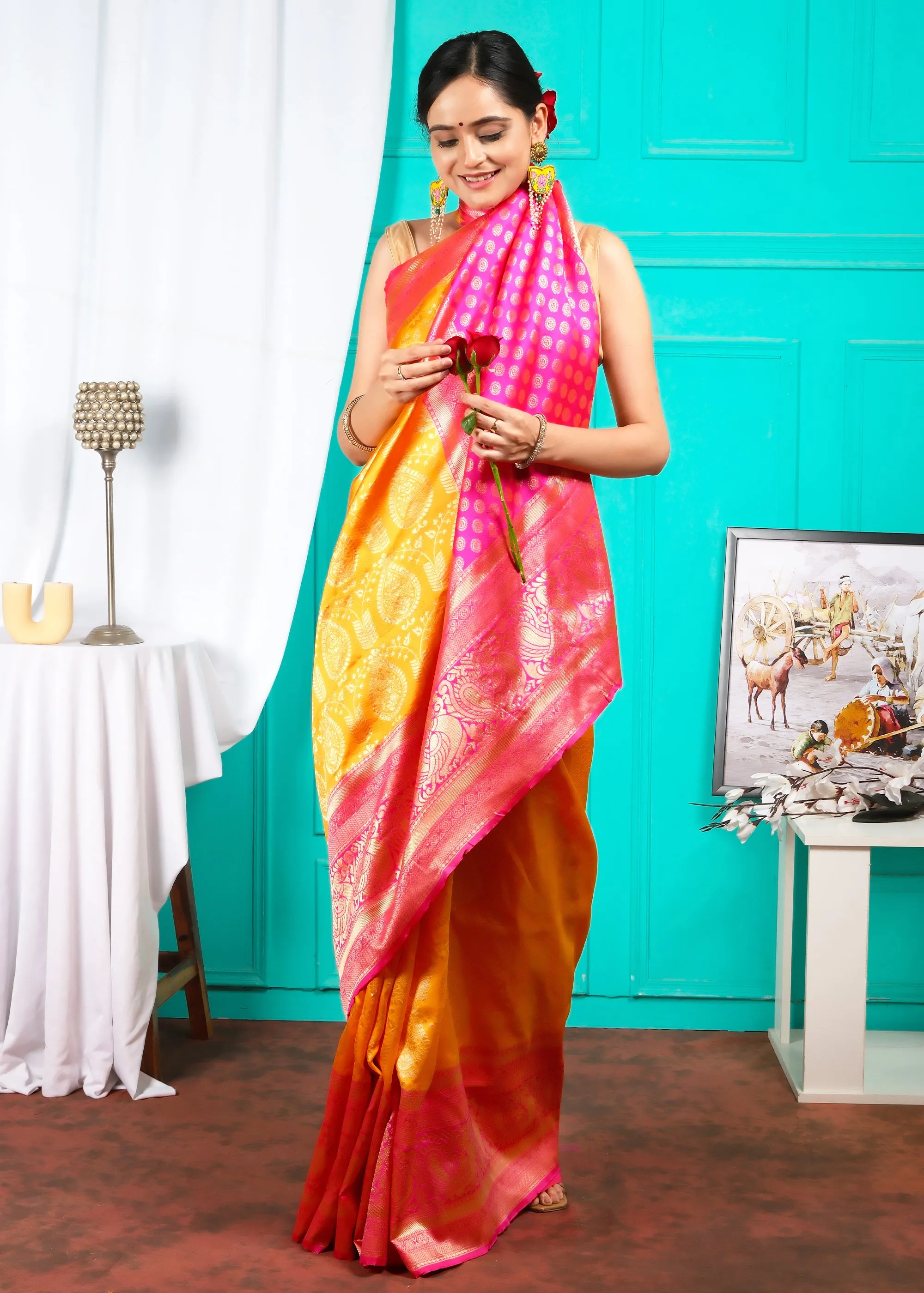Vibrant Sunset Kanjeevaram Silk Saree