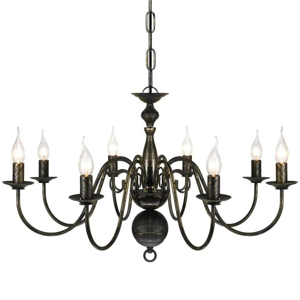 vidaXL Antique Black Metal Chandelier 8 x E14 Bulbs