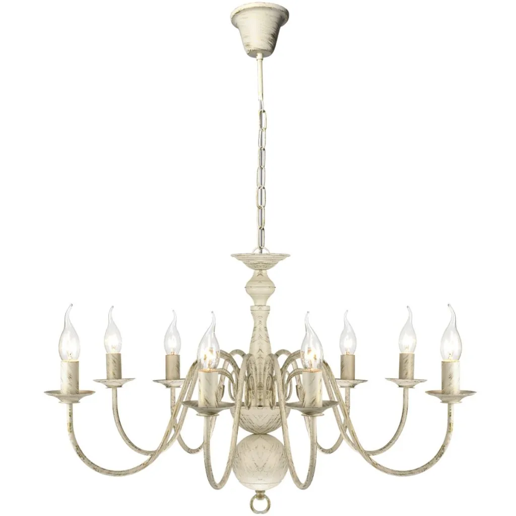 vidaXL Antique White Metal Chandelier 8 x E14 Bulbs