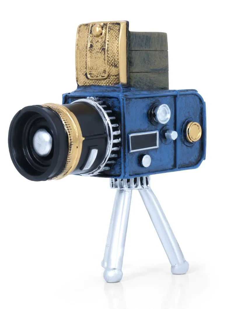 Vintage Blue Tripod Camera Tabletop Accent