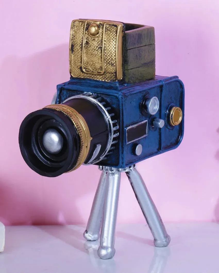 Vintage Blue Tripod Camera Tabletop Accent
