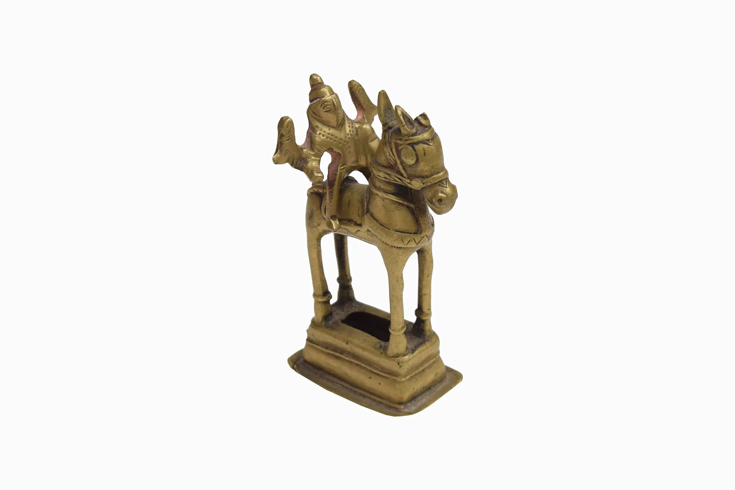 Vintage Indian brass horse and rider (ear lost in battle!)