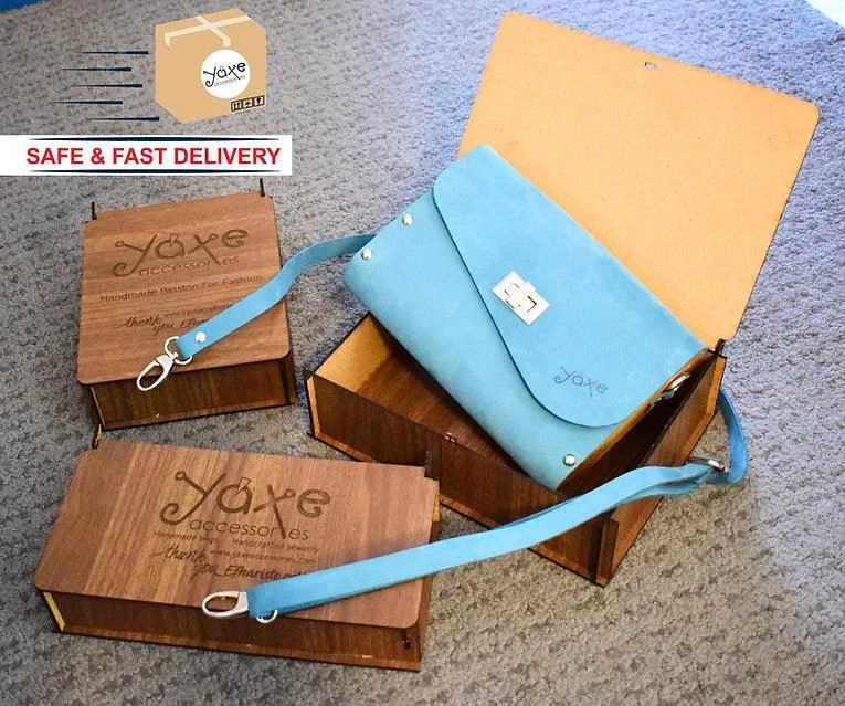 Whisky brown women bag from wood and leather