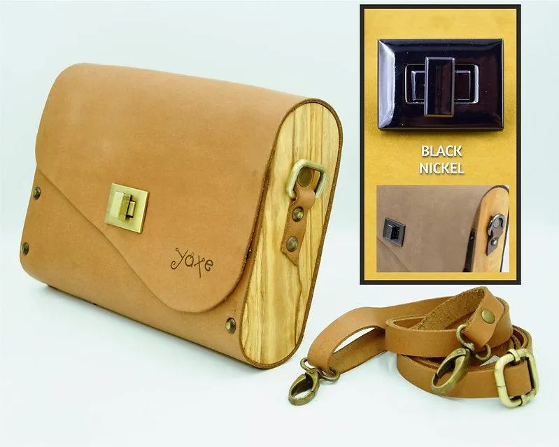 Whisky brown women bag from wood and leather