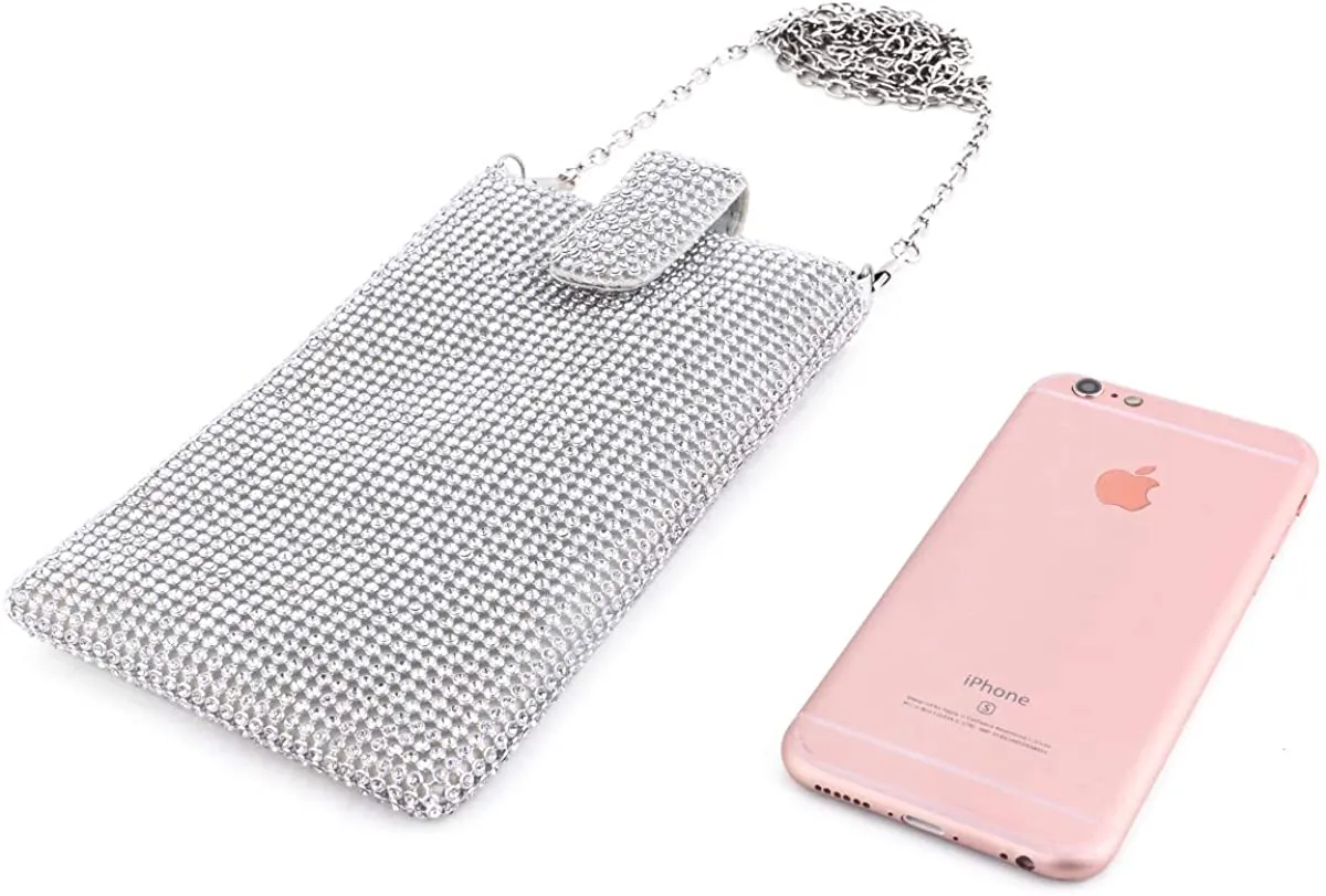 White Silver Metal Mesh Small Crossbody Bag Cell Phone Purse Wallet