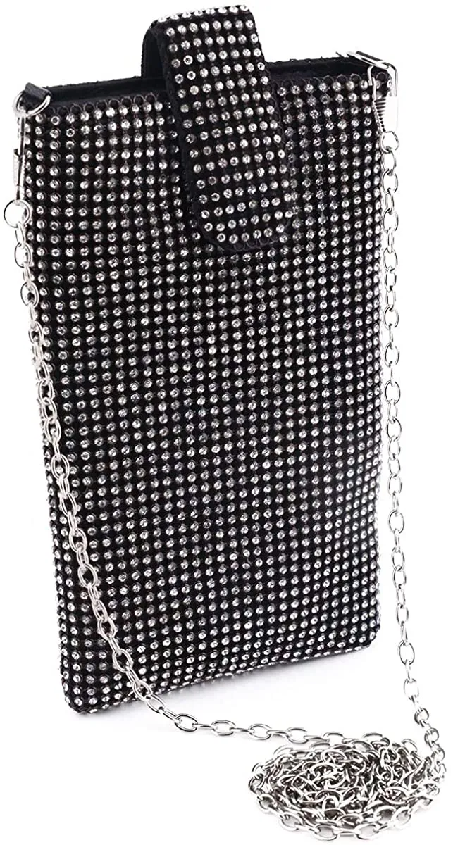 White Silver Metal Mesh Small Crossbody Bag Cell Phone Purse Wallet