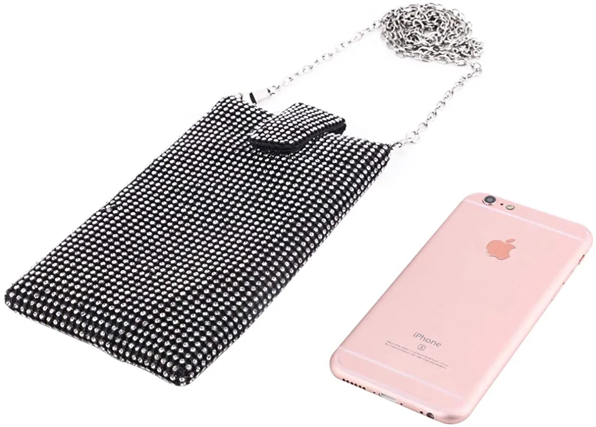White Silver Metal Mesh Small Crossbody Bag Cell Phone Purse Wallet
